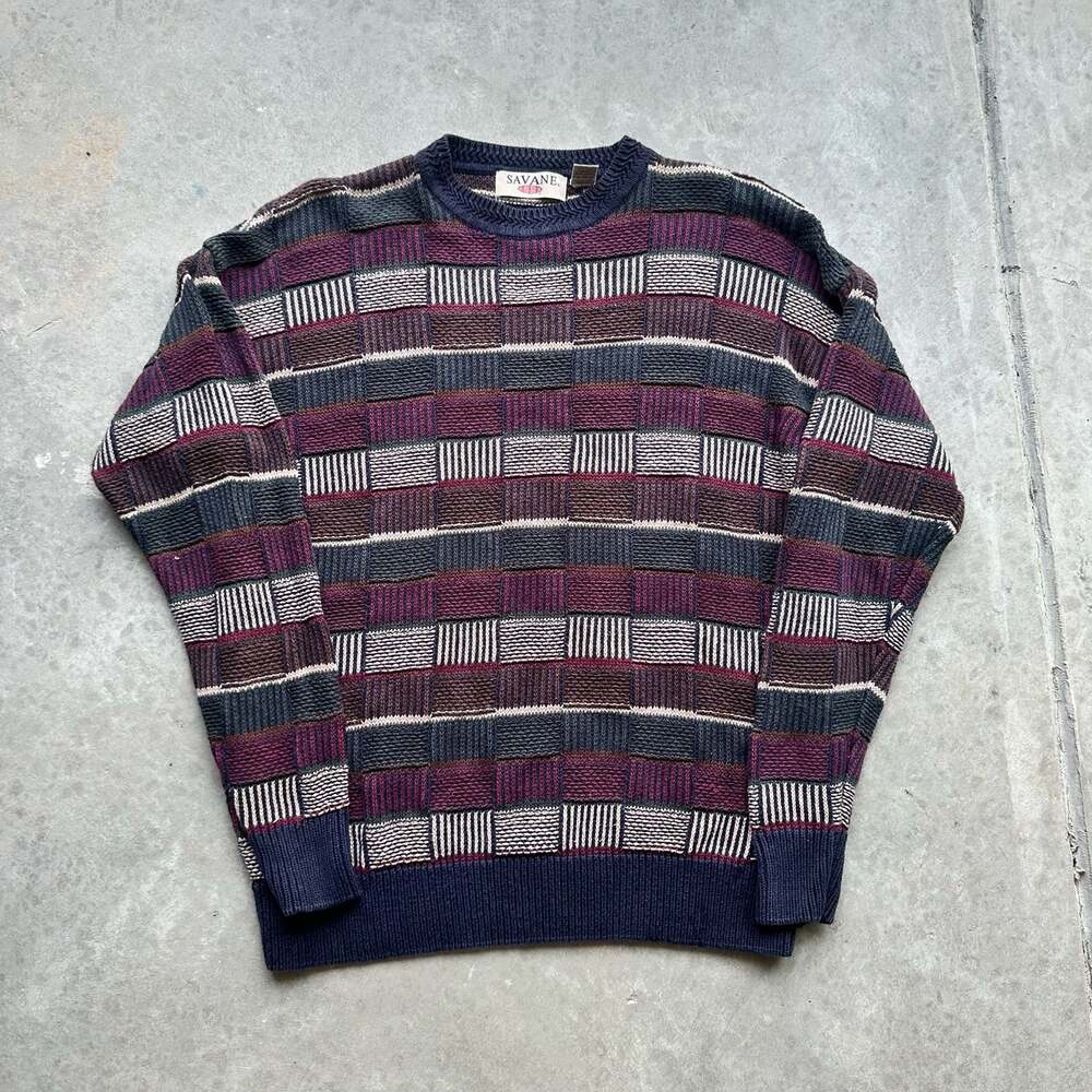 Savane Vintage 90s Multi-Color Geometric Textured Crewneck Sweater
